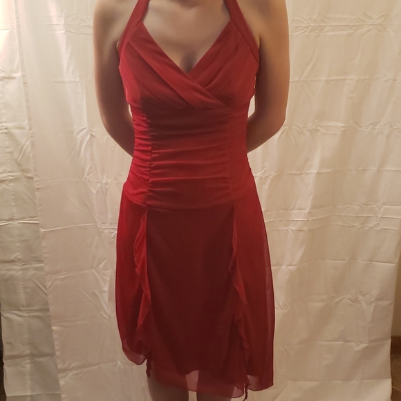 ruby rox halter dress Ruby Rox red asymmetrical halter dress